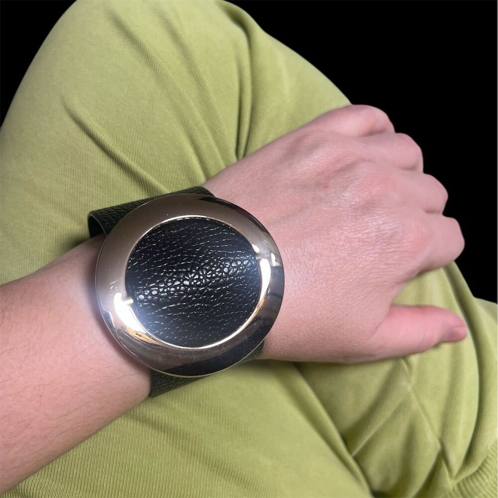 Black Bracelet with Metal Accents
